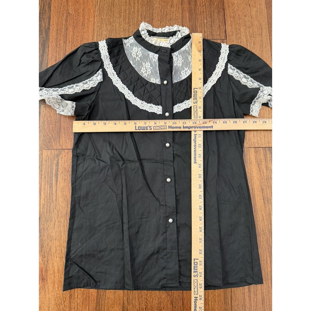 Vintage 70s Jeri Bee Black Prairie Shirt Lace Western Rockabilly Hippie Small - Picture 3 of 6